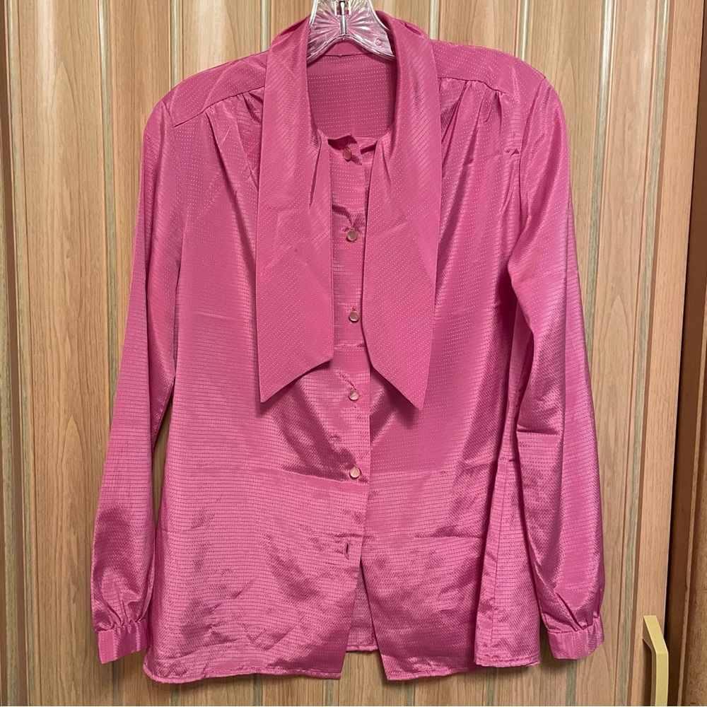 Pink Textured Blouse with Scarf Tie Neckline AS IS